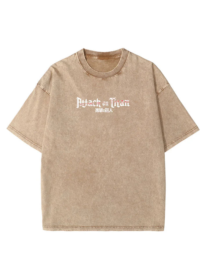Attack On Titans Beige Oversized Washed Tee