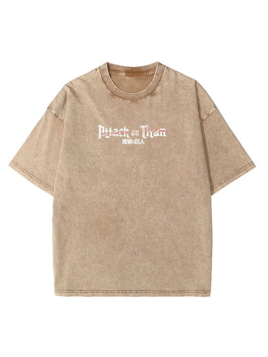 Attack On Titans Beige Oversized Washed Tee